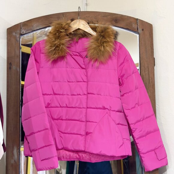 Boutique Jackets & Blazers - Hot Pink Puffer Jacket Faux Fur Hood